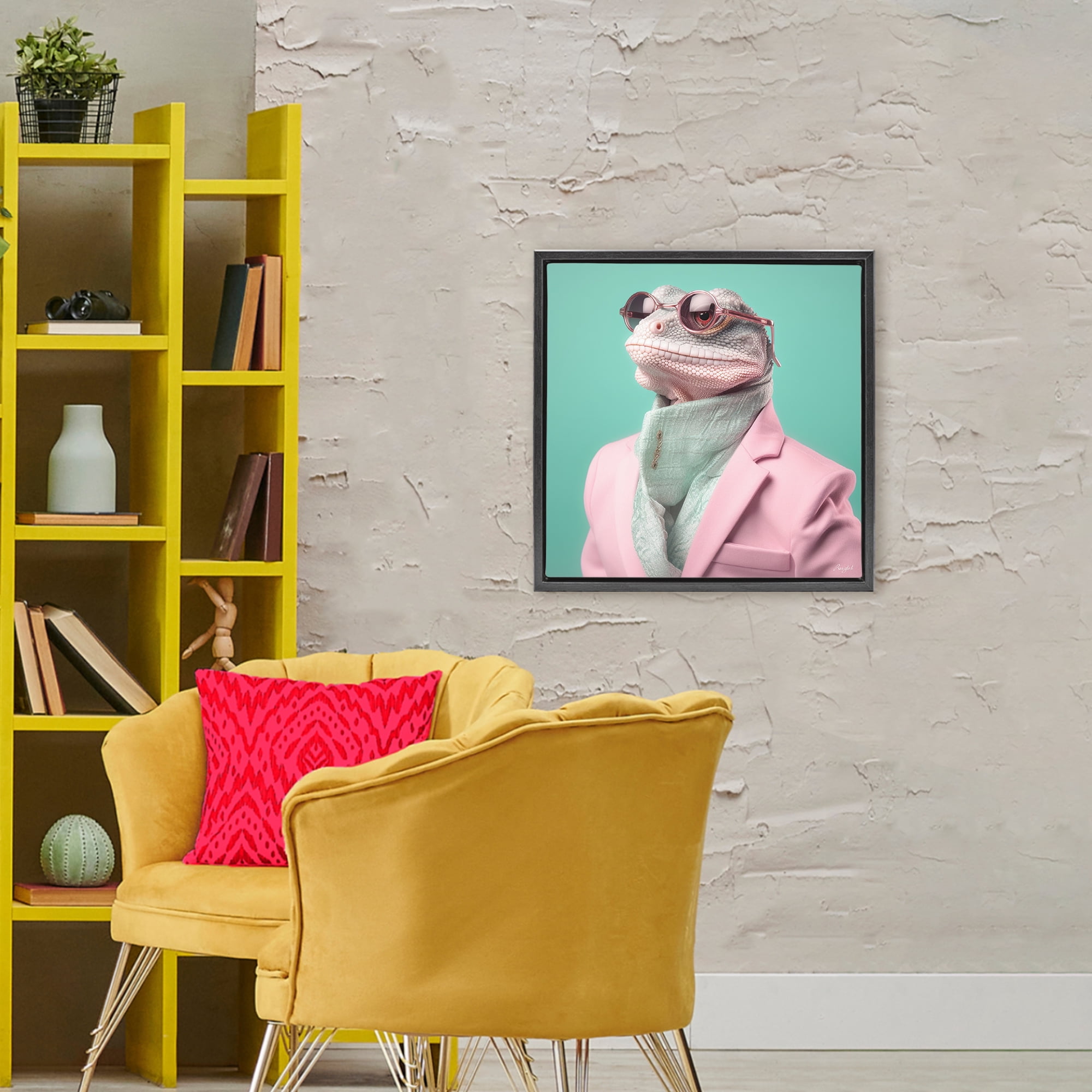 Stupell Industries Hipster Iguana Portrait Black Framed Floater Canvas Wall Art, design by Roozbeh