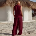 thumbnail image 5 of Women's Sleeveless Lapel Neck Two Piece Set, Casual Cowl Neck Vest Top and Wide Leg Pants Lounge Set, Summer Flowy Loose Fit Matching Outfits, Fashion Solid Color Jumpsuit Alternative Wine XL, 5 of 6