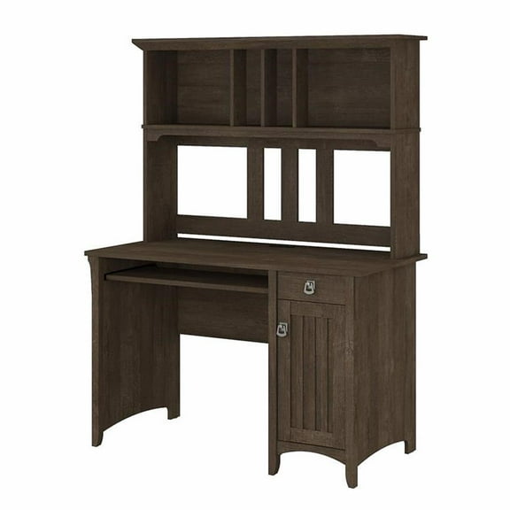 Maklaine Engineered Wood Small Computer Desk with Hutch in Ash Brown