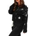 thumbnail image 3 of Women'S Cropped  Beading Jean Jacket Ripped Star Embroidered Denim Jacket Coat Black XL, 3 of 9