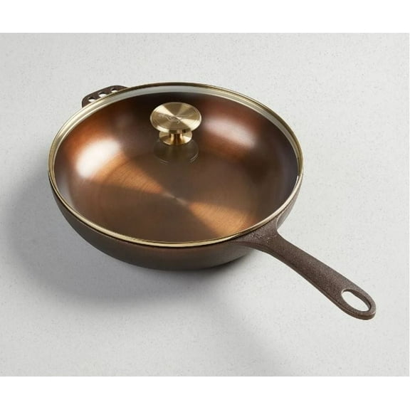 Smithey Ironware No. 11 Cast Iron Deep Skillet With Glass Lid