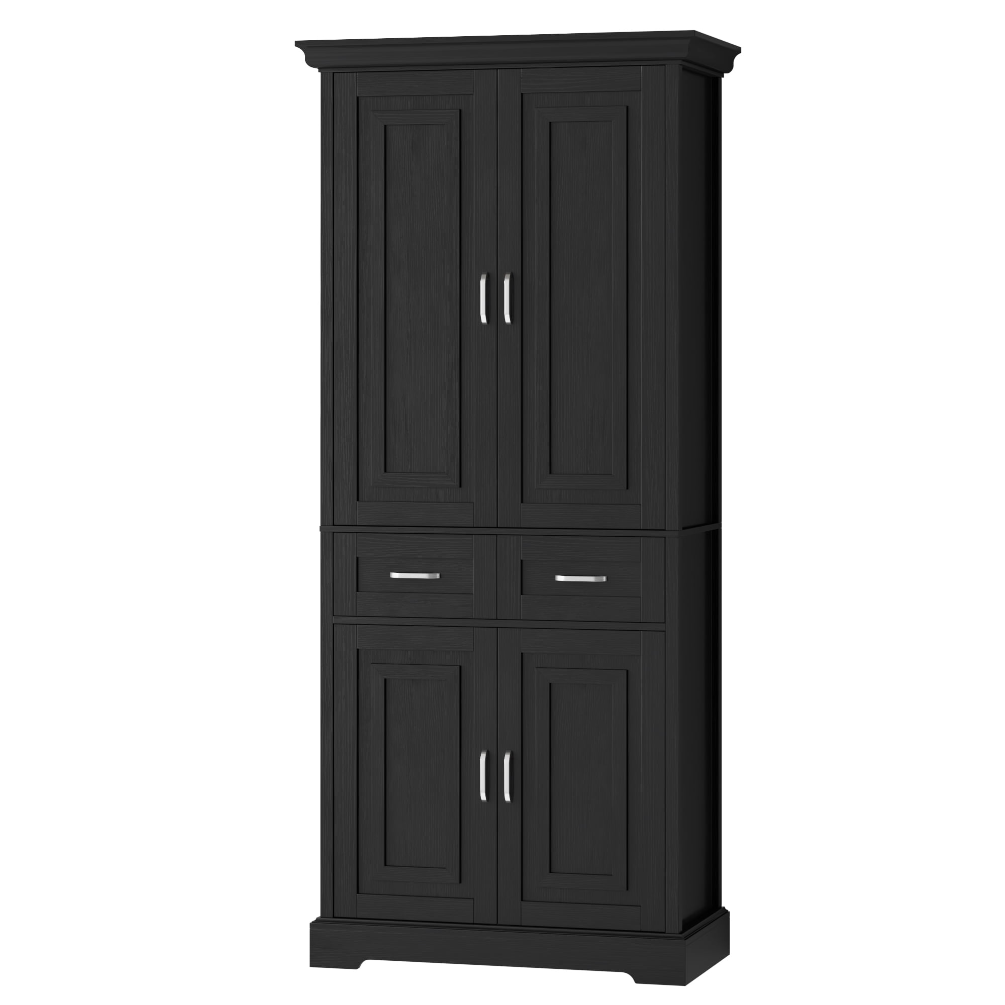Homfa 70.9'' Tall Kitchen Pantry with 4 Doors, 2 Drawer Modern Freestanding Storage Cabinet for Dining Room Living Room, Black