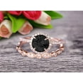 thumbnail image 5 of 2.25 carat Round Cut Black Diamond Moissanite Wedding Set Bridal Ring 10k Rose Gold with Art Deco Eternity Matching Band Stacking Ring Halo, 5 of 6