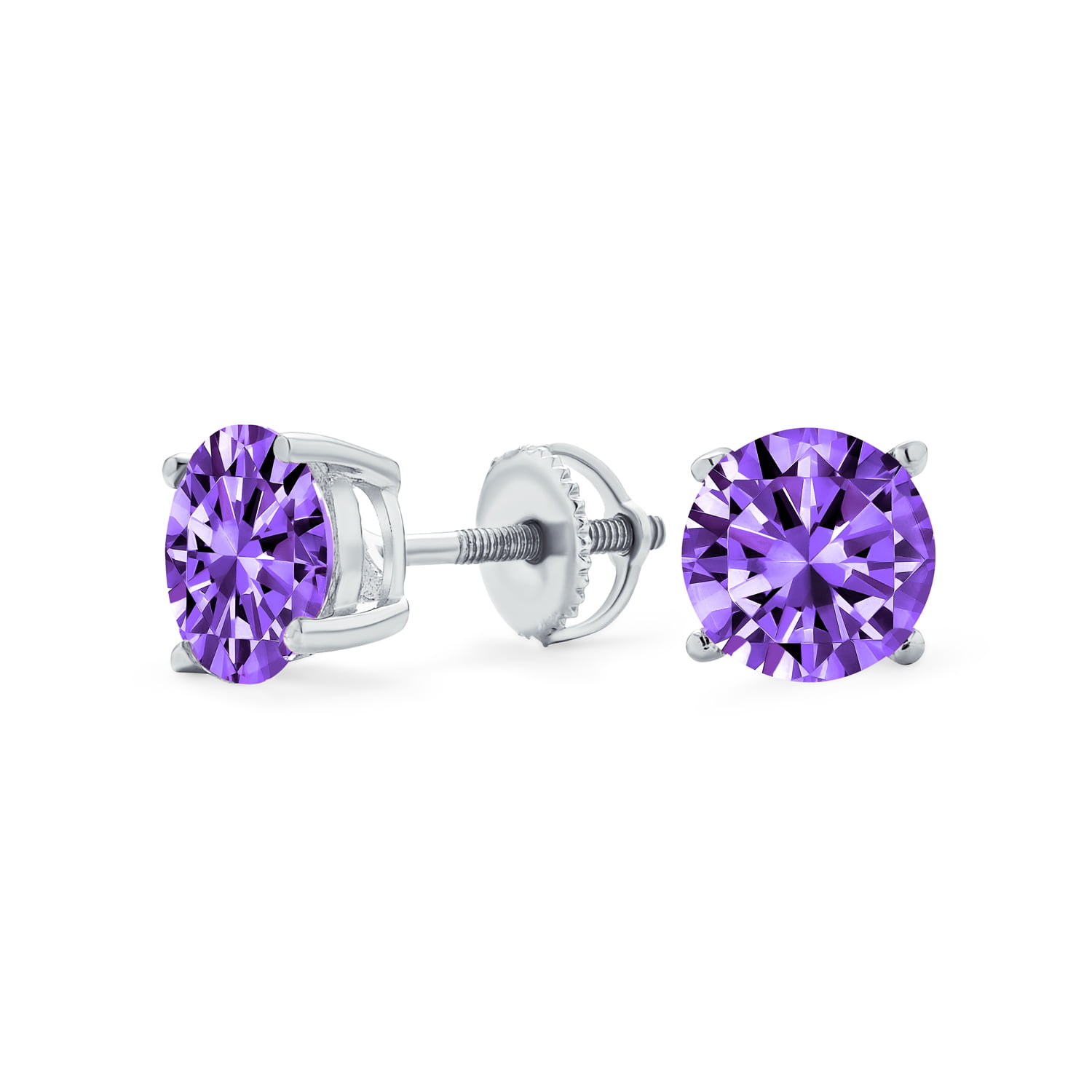 Silver Stud Earrings Purple CZ Stud Earrings