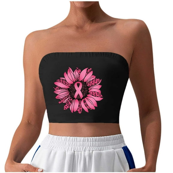 Alkepwun Breast Cancer Awareness Women's Strapless Bandeau Seamless Bra Non-Padded Wireless Tube Top