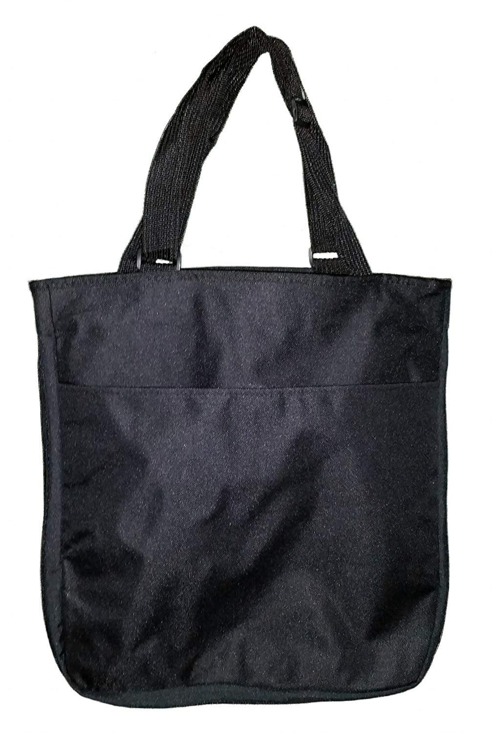 Black Zippered Tote Bag with Expandable Zipper and Outside Pocket ...