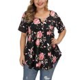 thumbnail image 2 of T-Shirts for Women Trendy, Womens Floral Printed Tunic Tops Short Sleeve V Neck Flowy Swing Blouses Casual Loose Shirts for Women, 2 of 4