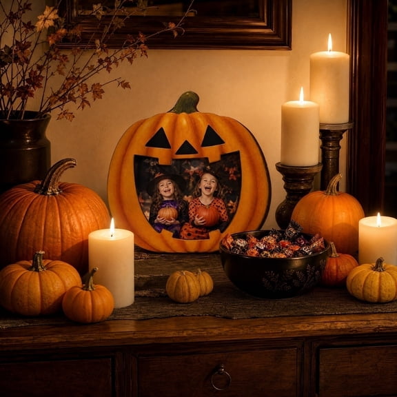 Halloween Picture Frame 6X6 Inch Wooden Jack O Lantern Style for Spooky Halloween Decor Halloween Wall Art for Halloween Party Decor 1 Pack