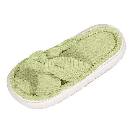 

MIASHUI Womens House Slippers Fashion Solid Color Suede Open Toe Thick Sole Cotton Slippers Green 10.5