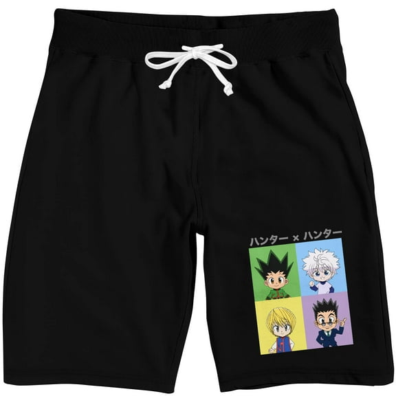 Hunter X Hunter Character Squares Men's Black Sleep Pajama Shorts-Medium