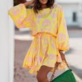 thumbnail image 2 of Falda corta de cuello redondo de manga media con estampado delgado de verano informal a la moda para mujer Pompotops ghjkhdj12856, 2 of 9