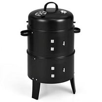 DORTALA 3 in 1 Round Charcoal Smoker, 16’’ Portable BBQ Vertical Smoker w/Thermometer, Hangers,Charcoal Smoker for Grilling, Camping, Black