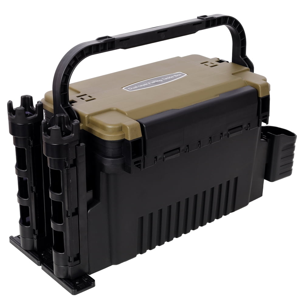 Dual-Layer Large Fishing Tackle Box Organizer (Army Green)