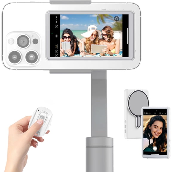 SWTSWT Magnetic Phone Vlog Selfie Monitor Screen,4K 60fps Wireless Recording,Bluetooth Remote Back Camera Monitor for Selfie Vlog Live Stream TikTok,Compatible with iPhone & Android White,4.02inch