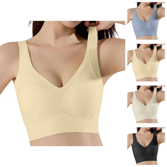 Jelly Bras for Women Lightweight V Neck Seamless Wireless Anti Sagging Push Up Bralette Everyday Bra