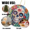 thumbnail image 3 of Funny Christmas Ornament,Skull Embellished With Flowers And Cacti,Xmas Round Ceramic Pendant, 3 of 6