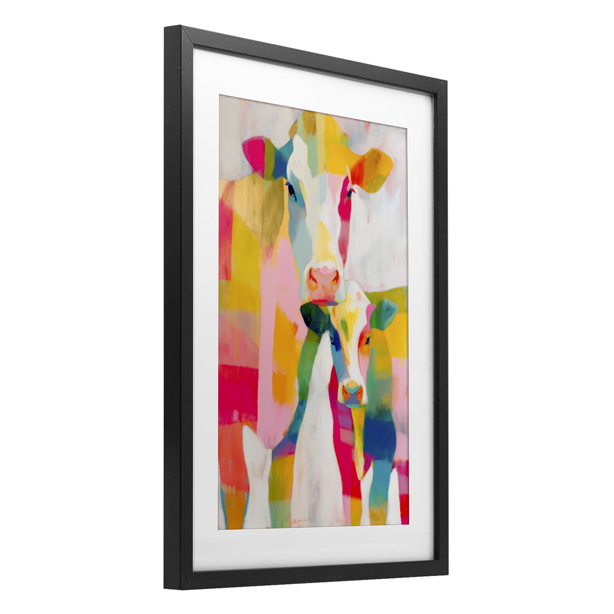 Stupell Industries Cow Family in Cubist Abstract Black Framed Print Under Glass, design by Chromatic Storm Studio