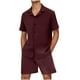 thumbnail image 1 of Mens Botón Abajo Camisa de Manga Corta Arrugas Libres Casual Deportes Cardigan Set, Color Sólido Cuello de Verano Camisa Y Pantalones Cortos, 1 of 7