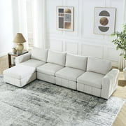 [Video]Upholstered Modular Sofa, L Shaped Sectional Sofa for Living Room Apartment(4-Seater with Ottoman)