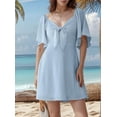 thumbnail image 2 of Deep V Neck Elegant Bow Tie Mini Dress Light Blue S, 2 of 8