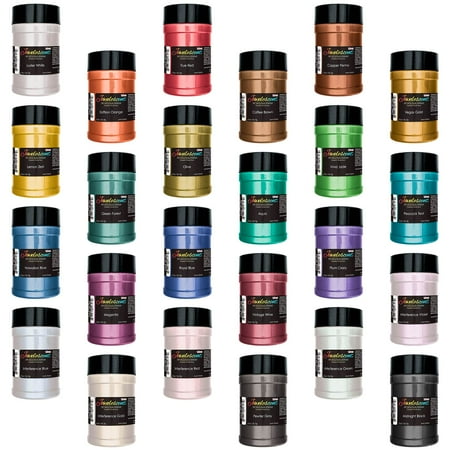 June Kit - U.S. Art Supply Jewelescent 24 Color Mica Pearl Powder Pigment Master Kit, 2 oz (57g) Shaker Bottles