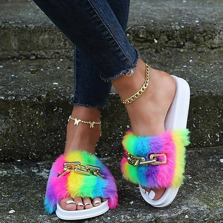 

Colorful Female Slippers With One-line Metal Slippers With Soft Sole