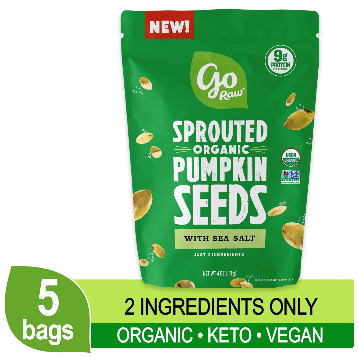 Go Raw Pumpkin Seeds Snack Mix with Sea Salt, 4 oz. Bags (Pack of 5