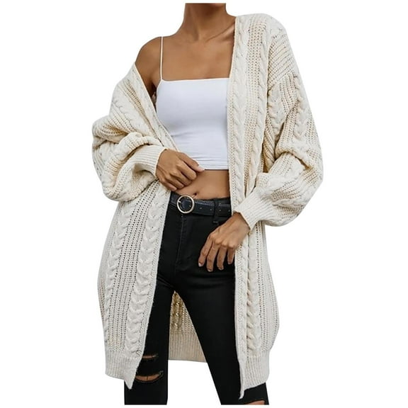 IROINNID Reduced Womens Sweater Open Front Cardigans Sweater Solid Color Casual Mid-Long Long Sleeve Knitting Cable Sweaters Tops