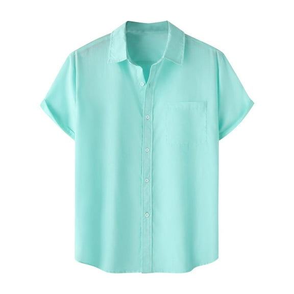 Men's Short Sleeve Shirts Collared Button Down Solid Hawaiian Shirts Tops Summer Beach Vacation Casual Loose Wedding Dress Shirts