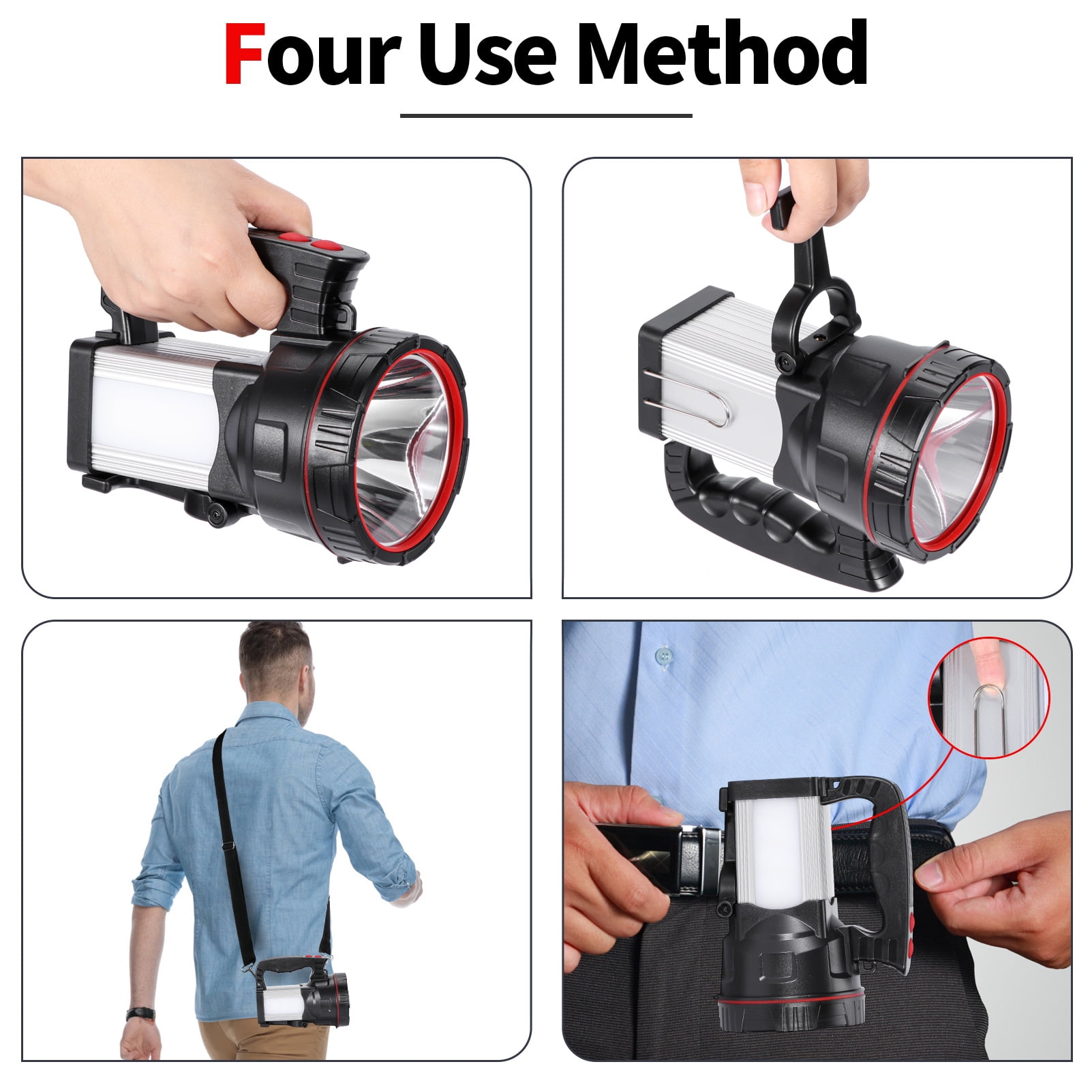 Hunting Friends Super Bright LED Rechargeable Handheld Spotlight High Powered Tactical Waterproof Flashlight with Side Light and USB Power Bank
