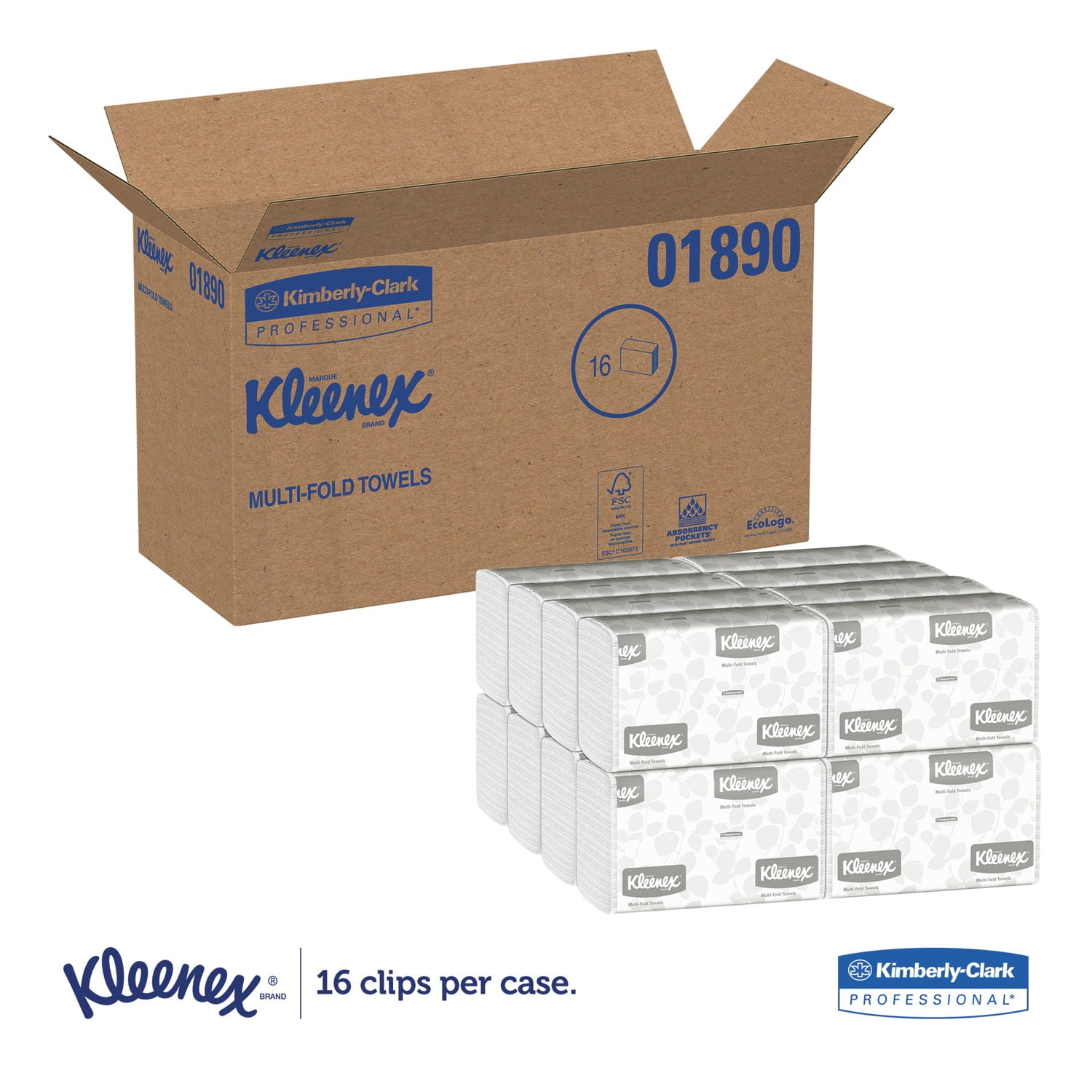 Kleenex Multi-Fold Paper Towels, 9.2 x 9.4, White, 150/Pack, 16 Packs/Carton -KCC01890 - 3