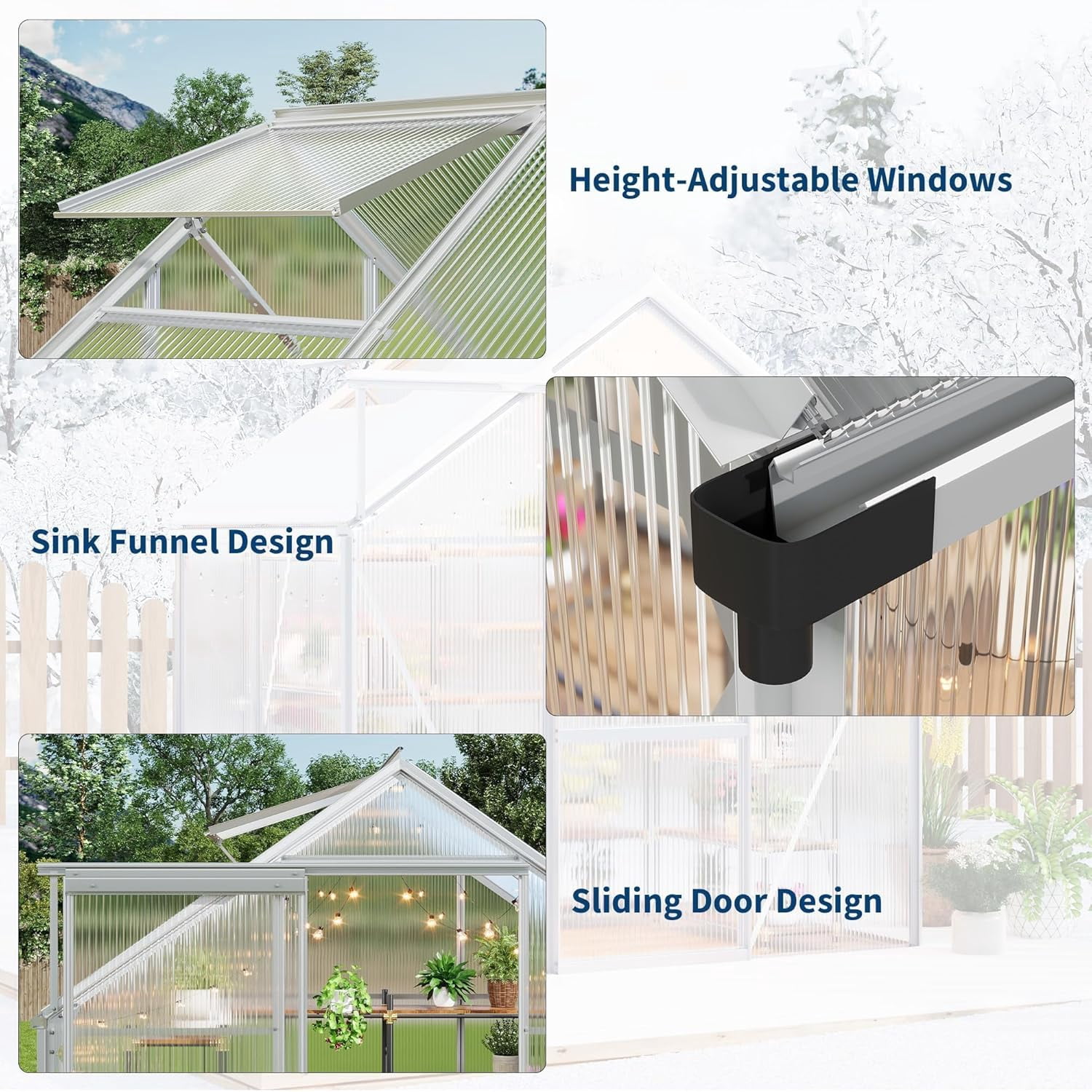 QinaQin 6 x 4 FT Outdoor Greenhouse,Polycarbonate Greenhouses with Aluminum Frame,Sliding Door,Adjustable Roof Vent for Backyard,Green Houses for Outside Garden,Silver