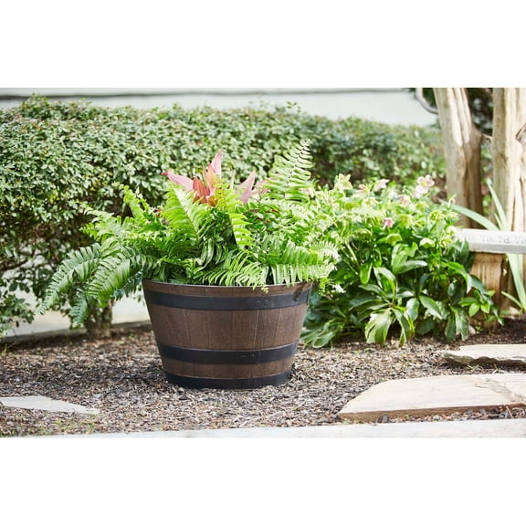 Southern Patio HDR-055464 Planter, 22.24 in W, 22.24 in D, Round, Whiskey Barrel Design, Resin, Kent