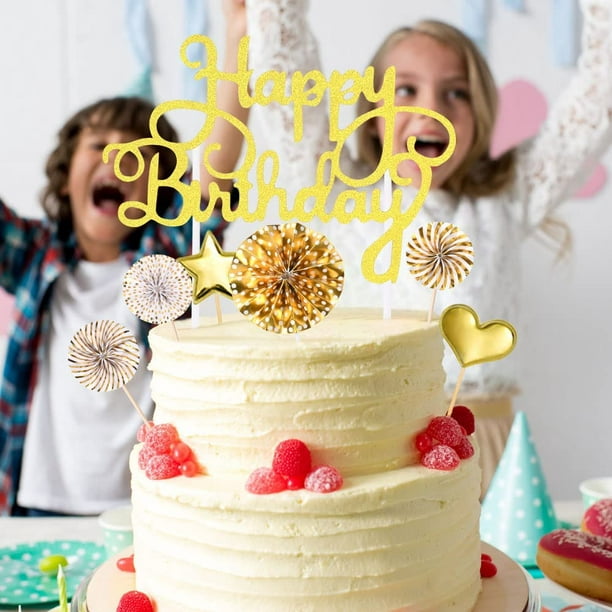 Décoration Gâteau Anniversaire Joyeux, Anniversaire Décorations Cake Topper  , Or Joyeux Anniversaire bannière, Ballon Star Décor pour Fête Décor Fille  Garçon Enfant Femmes Homme 