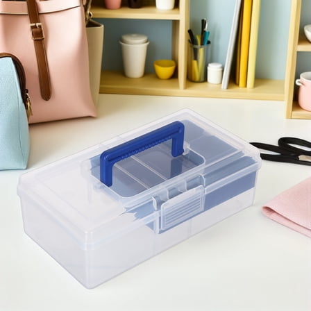 EXHUMKY Transparent Plastic Sewing Box Organizer with Dividers for Embroidery and Art Crafts Storage