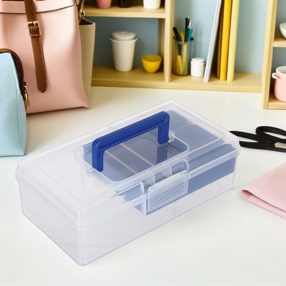 EXHUMKY Transparent Plastic Sewing Box Organizer with Dividers for Embroidery and Art Crafts Storage