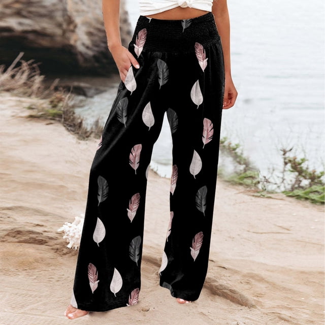 WILLBEST Pantalones Casuales elegantes para Mujer - Pantalones Anchos Estampados de Verano Europeo 2023 con Cinturón Elástico y Cintura Alta para Damas Modernas Chica