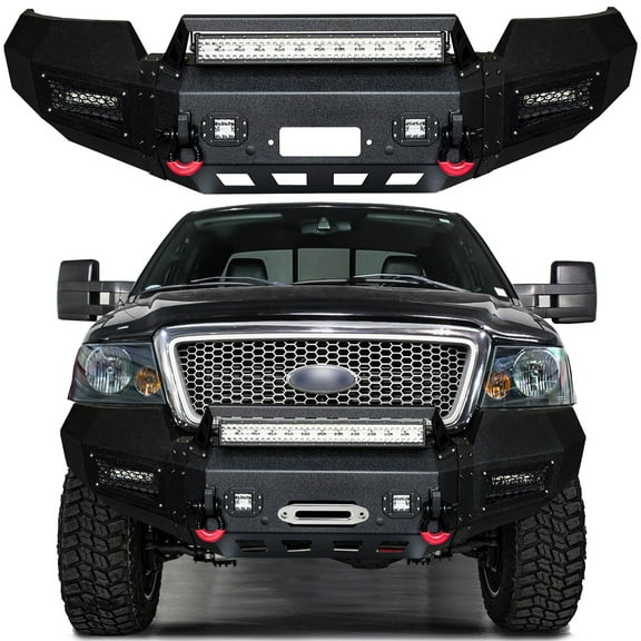 Vijay Compatible with 2004-2005-2006-2007-2008 Ford F150 Front Bumper Textured Black Steel with Light and D-ring