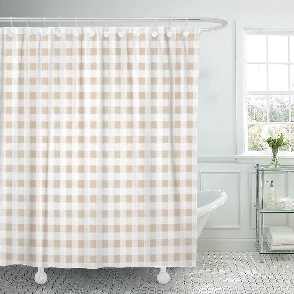 SUTTOM Stripes Beige White Gingham Striped Check Checkered Plaid Shower