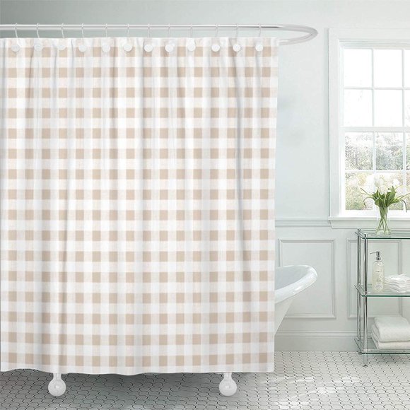 SUTTOM Rideau de Douche à Rayures Beige Blanc Vichy Rayé à Carreaux à Carreaux 66x72 Pouces