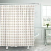 SUTTOM Stripes Beige White Gingham Striped Check Checkered Plaid Shower Curtain 66x72 inch