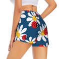 thumbnail image 2 of Uemuo Daisies With Ladybugs Pattern Women's Athletic Shorts High Waisted Running Shorts with Liner Pockets Gym Elastic Workout Shorts-Small, 2 of 9