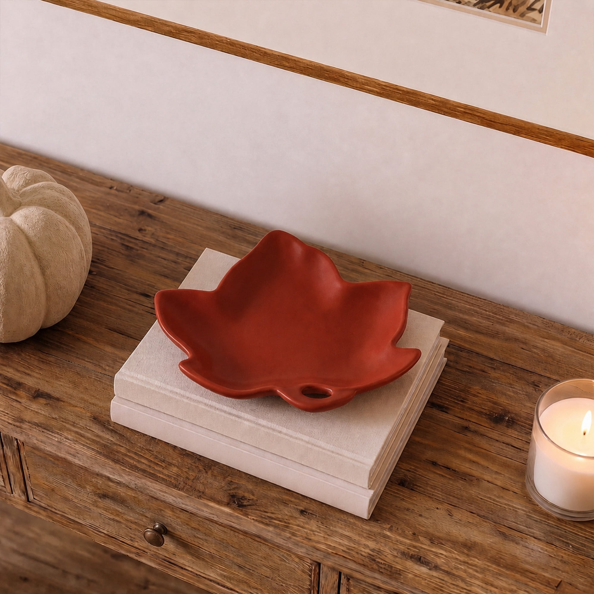 Ceramic Maple Leaf Decorative Tray, Brown, 6", Fall by Way To Celebrate