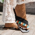 thumbnail image 3 of IUJSOY Boho Tassel Flats Sandal for Women Floral Embroidered Fringe Knot Square Toe Slip on Slides, 3 of 9
