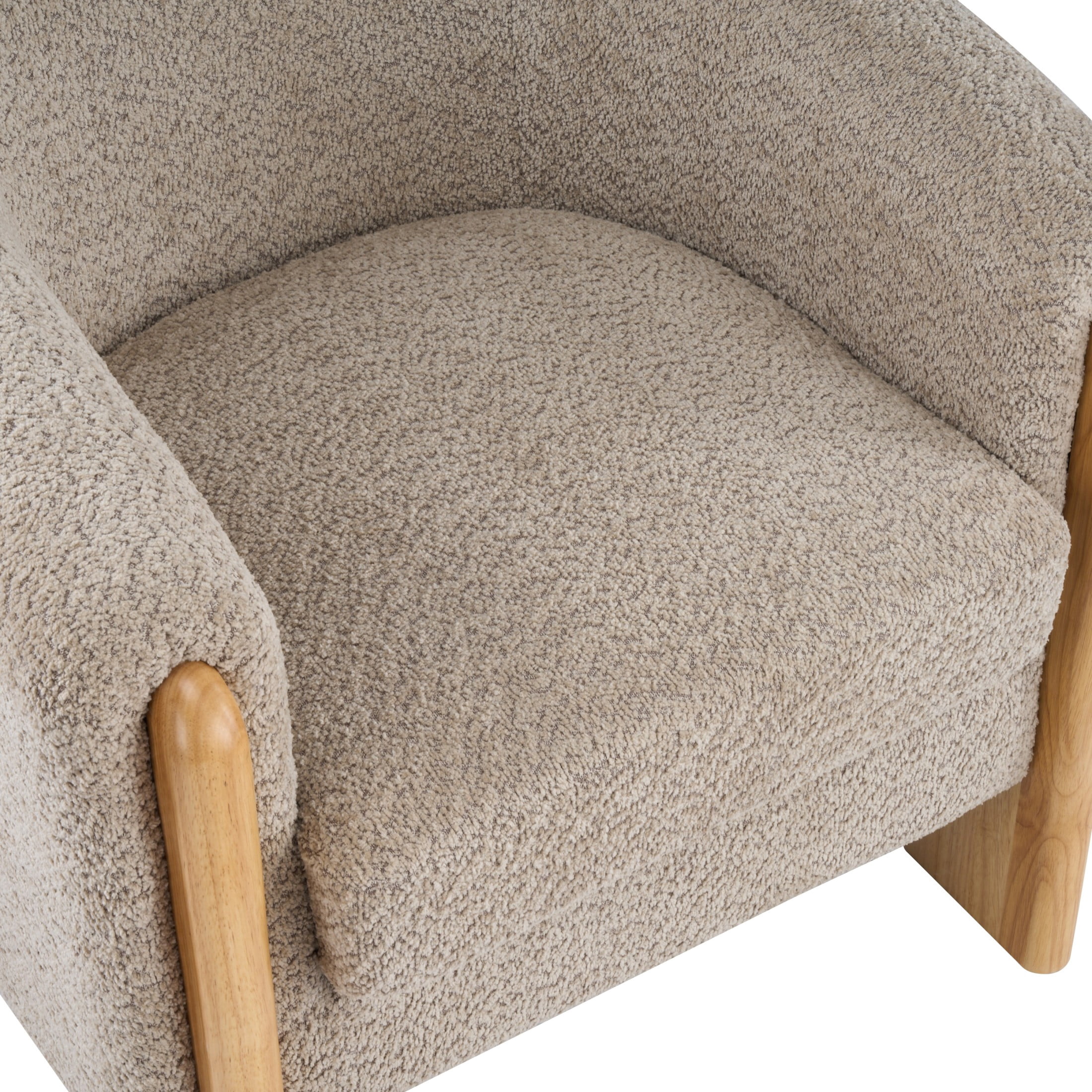 Christopher Knight Home Boucle Barrel Accent Lounge Chair, Curved Back and Wood Legs, Light Brown