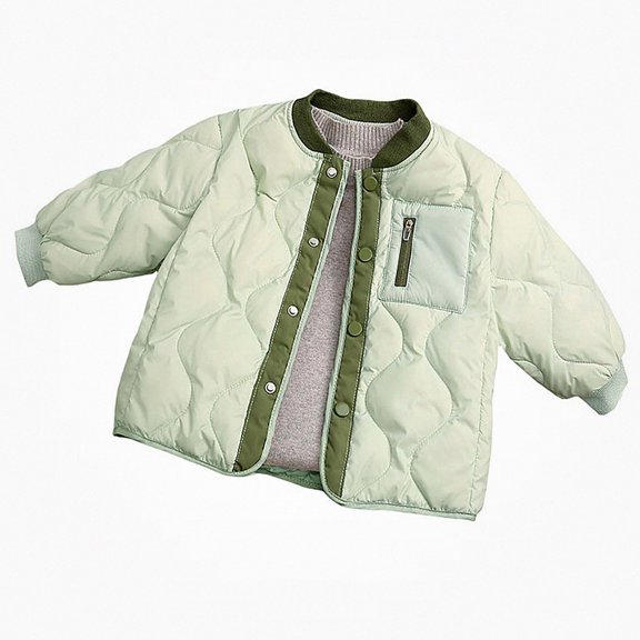 DJDLJWCJ Girls Winter Warm Jacket Long Sleeve Thicken Puffer Jacket Solid Color Casual Down Coat Green Size 12M