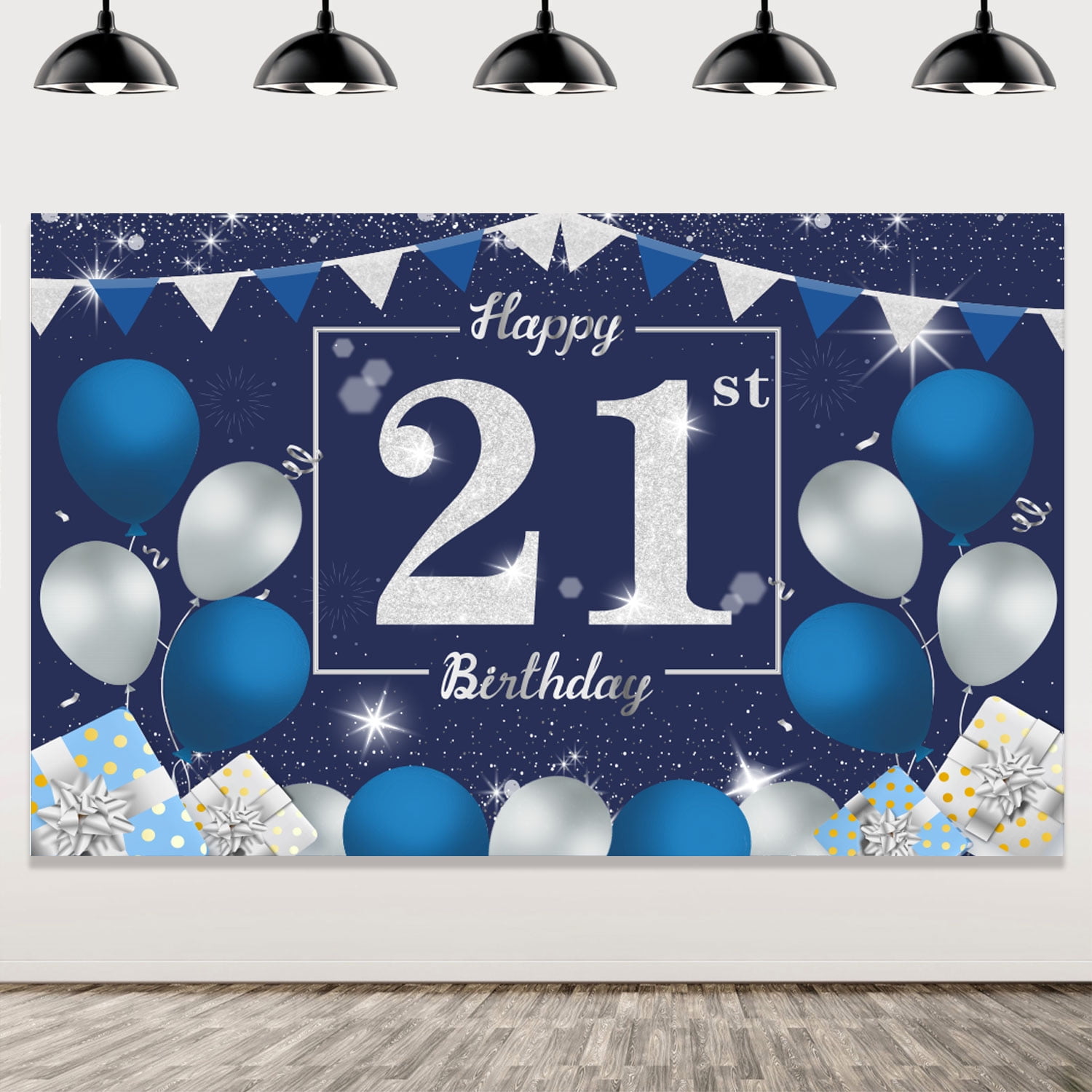 Happy 21st Birthday Banner Decorations for Boy Men, Blue Silver 21 Birthday Backdrop Party Supplies, 21 Year Old Birthday Photo Background Sign Decor, 21st Birthday Banner Backdrop - Walmart.com