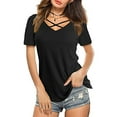 thumbnail image 1 of Pntutb Mujeres tops Sexy con cuello en V Cruz Collar Soild Camiseta de manga corta Blusa Pntutb Pntutb-6071, 1 of 7