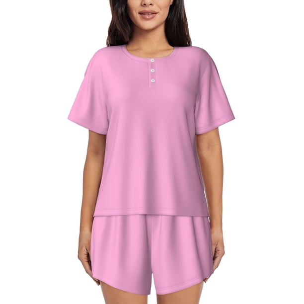 Fotbe Pink Conjunto de Pijama Estampado para Mujer, 2 Piezas, Ropa de Dormir con Camiseta de Manga Corta y Shorts Suaves-Small
