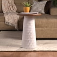 thumbnail image 2 of Hand-Carved Solid Wood Accent Table – Natural Mango Wood Side Table with Round Top for Living Room, Bedroom or Entryway – Boho Rustic Modern End Table White, 2 of 6